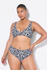 Damski Top od bikini miękkie miseczki wzór w panterkę drapowanie. Białe bikini damskie Ulla Popken, bez wzorów, plus size. Za 111.99 zł.