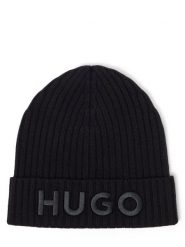 HUGO czapka wełniana Mężczyźni wełna ze strzyży czarny, ONE SIZE. Czarne czapki męskie Hugo, bez wzorów, z wełny. Za 319.95 zł.