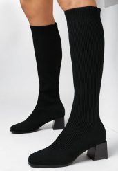 Czarne Kozaki z Elastyczną Cholewką Melaste. Czarne kozaki damskie Born2be, bez obcasa, na obcasie. Za 139.99 zł.
