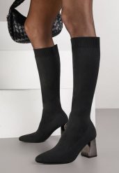 Czarne Skarpetkowe Kozaki VICES na Metalicznym Słupku Naluna. Czarne kozaki damskie Born2be, z jeansu, bez obcasa, na obcasie. Za 149.99 zł.