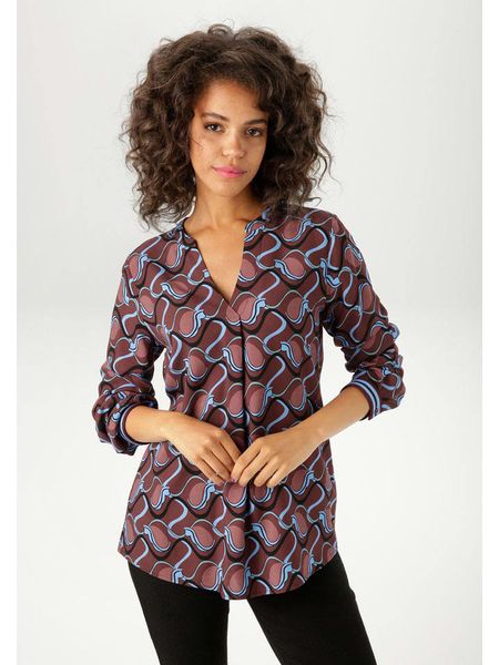 Aniston Bluzka w kolorze bordowo-niebieskim rozmiar: 44. Czerwone bluzki damskie Aniston, bez wzorów, bez kołnierzyka, bez ramiączek. Za 113.90 zł.