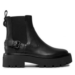 Sztyblety Kurt Geiger. Czarne botki damskie Kurt Geiger, bez obcasa, na płaskiej podeszwie, bez zapięcia. Za 1,179.00 zł.