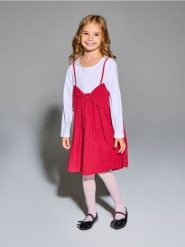 Sukienka babydoll z motywem świątecznym - czerwony. Czerwone sukienki dziewczęce Sinsay, bez wzorów, wizytowe, bez ramiączek. Za 39.99 zł.