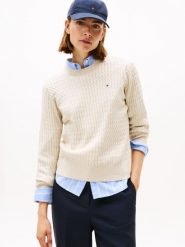 Tommy Hilfiger Sweter z dzianiny Kobiety Bawełna beżowy, XL. Brązowe swetry klasyczne damskie Tommy Hilfiger, xl, z bawełny, bez kołnierzyka. Za 379.95 zł.