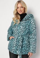 Jasnozielona Pikowana Kurtka w Panterkę z Wiązanym Paskiem Uvbovia. Zielone kurtki damskie Born2be, l, z aplikacjami, z kapturem. Za 329.99 zł.