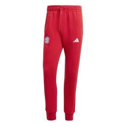 Spodnie dresowe Bayern Munich Dna 2024/25. Czerwone spodnie dresowe męskie Adidas, bez wzorów, z dresówki. Za 272.00 zł.