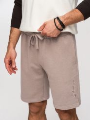 Szorty męskie REGULAR FIT z dzianiny french terry - ciemnobeżowe V2 - Rozmiar: XL. Brązowe szorty męskie Ombre Clothing, z bawełny, bez kołnierzyka. Za 149.99 zł.
