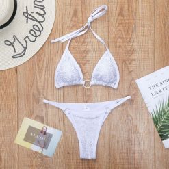 Bikini z cyrkoniami na plażę z regulowanymi ramiączkami Sivan. Czarne bikini damskie Intica, bez wzorów. Za 149.00 zł.