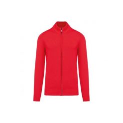 Kardigan zapinany na zamek Kariban. Czerwone kardigany męskie KARIBAN, m, bez wzorów, z bawełny, eleganckie, bez kołnierzyka. Za 188.50 zł.