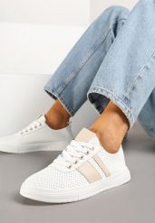 Beżowo-Białe Tenisówki z Ozdobnymi Paskami Naviritte. Brązowe trampki i tenisówki damskie Born2be, bez wzorów. Za 59.99 zł.