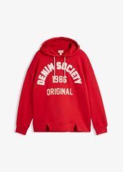 Bluza oversize z kapturem, z czystej bawełny. Czerwone bluzy z kapturem damskie bonprix, z bawełny. Za 129.99 zł.