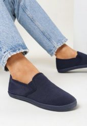 Granatowe Tenisówki Materiałowe na Płaskiej Podeszwie Ediany. Niebieskie trampki i tenisówki damskie Born2be, bez wzorów, z materiału. Za 34.99 zł.