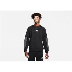 Bluza sportowa męska Nike Air Nsw Brushed-back Fleece. Czarne bluzy bez kaptura męskie Nike, bez wzorów, sportowe, bez kołnierzyka, bez ramiączek. Za 399.99 zł.