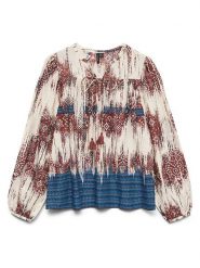 Vero Moda Bluzka w kolorze kremowo-niebiesko-brązowym rozmiar: XL. Brązowe bluzki damskie Vero Moda, xl, bez wzorów, z bawełny, bez kołnierzyka, bez ramiączek. Za 97.96 zł.