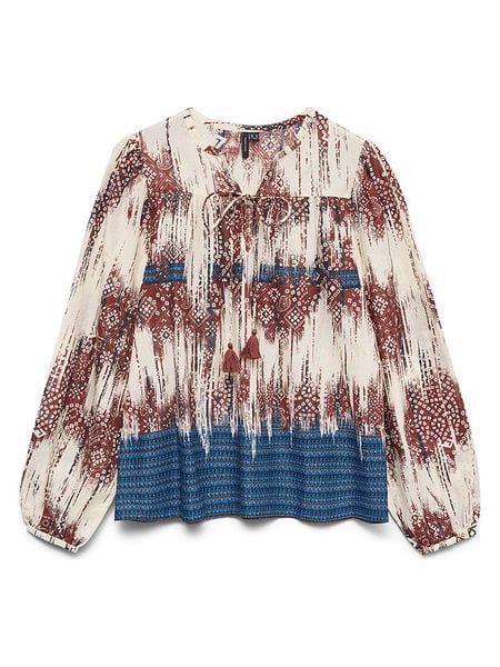 Vero Moda Bluzka w kolorze kremowo-niebiesko-brązowym rozmiar: M. Brązowe bluzki damskie Vero Moda, m, bez wzorów, z bawełny, bez kołnierzyka, bez ramiączek. Za 114.95 zł.