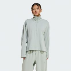 Bluza Soft Lux Quarter-Zip. Zielone bluzy bez kaptura damskie Adidas, l, z bawełny. Za 307.70 zł.