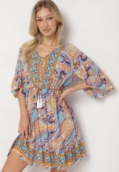 Jasnoniebieska Sukienka z Bawełny z Frędzlami i Wzorem Boho Cleamora. Niebieskie sukienki damskie Born2be, na co dzień, l, bez wzorów, z bawełny, boho, bez kołnierzyka, bez ramiączek, mini. W wyprzedaży za 59.99 zł.