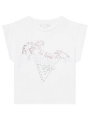Guess T-Shirt J5GI32 K8HM4 Biały Regular Fit. Białe koszulki dziewczęce Guess, z aplikacjami, z bawełny, bez ramiączek. Za 59.99 zł.