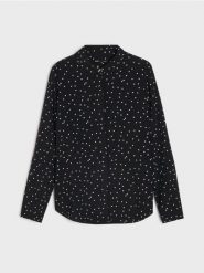 Koszula z długim rękawem w serca - czarny. Czarne koszule damskie Sinsay, l, bez wzorów, bez kołnierzyka, bez ramiączek. Za 29.99 zł.