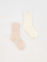 Skarpetki z wełną 2 pack - kremowy. Białe skarpetki damskie Reserved, bez wzorów, z wełny. W wyprzedaży za 15.99 zł.