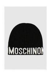 MOSCHINO Czarna czapka damska z białym logo. Czarne czapki zimowe damskie MOSCHINO. Za 269.99 zł.
