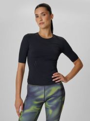 4F Koszulka treningowa slim szybkoschnąca damska - czarna L. Czarne bluzki damskie 4f, l, bez wzorów, bez ramiączek. Za 129.99 zł.