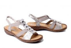 RIEKER 62850-90 metallic, sandały damskie. Brązowe sandały damskie Rieker, bez wzorów, bez obcasa. Za 299.90 zł.