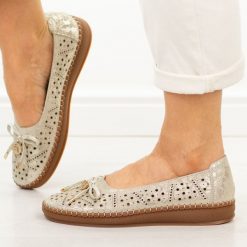 Złote ażurowe skórzane półbuty damskie Filippo Dp7664/26. Żółte półbuty damskie Filippo, w ażurowe wzory, z jeansu, casualowe, bez obcasa. Za 219.00 zł.