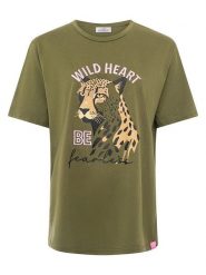 Zwillingsherz Koszulka "Wild Heart" w kolorze khaki rozmiar: L. Brązowe bluzki damskie Zwillingsherz, l, bez wzorów, bez kołnierzyka. Za 82.99 zł.