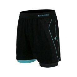 Spodenki męskie z ocieplaczem, czarne/jasnoniebieskie, trening fitness. Czarne szorty męskie R-EVENGE, na zimę, bez wzorów, ze skóry, sportowe. Za 232.90 zł.