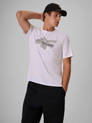 4F T-shirt regular z nadrukiem męski - biały XL. Białe t-shirty męskie 4f, m, bez wzorów, z bawełny, bez kołnierzyka. Za 69.99 zł.