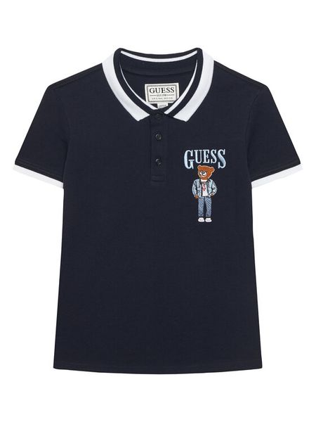 Guess Polo L6RP01 KBV51 Granatowy Regular Fit. Niebieskie t-shirty chłopięce Guess, z aplikacjami, z bawełny, bez ramiączek. Za 139.99 zł.