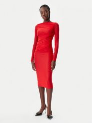 PINKO Sukienka koktajlowa 104838 A2H1 R48 Czerwony Slim Fit. Czerwone sukienki damskie Pinko, xs, bez wzorów, z syntetyku, wizytowe, bez kołnierzyka, bez ramiączek. Za 829.99 zł.