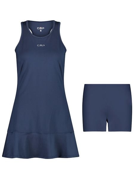 CMP Sukienka funkcyjna 2w1 w kolorze granatowym rozmiar: 34. Niebieskie sukienki damskie CMP, na co dzień, bez wzorów, z materiału, sportowe, bez kołnierzyka, bez ramiączek, mini, proste. Za 83.62 zł.