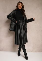 Czarna Plisowana Spódnica w Stylu Preppy o Rozkloszowanym Kroju High Waist z Paskiem Iriviel. Czarne spódniczki damskie Renee, l, bez wzorów, eleganckie, z podwyższonym stanem, midi, proste. Za 159.99 zł.