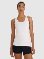 4F Top treningowy slim szybkoschnący damski - beżowy XL. Brązowe topy damskie 4f, uniwersalny, bez wzorów, z elastanu, bez ramiączek. Za 69.99 zł.