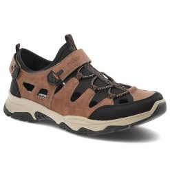 Brązowe Sandały Rieker Eleganckie Obuwie Męskie. Brązowe buty wizytowe męskie Rieker, z materiału, bez zapięcia. Za 399.00 zł.