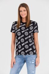 JUST CAVALLI Czarny t-shirt R Logo Tigre. Czarne t-shirty damskie Just Cavalli, s, bez wzorów, bez kołnierzyka. W wyprzedaży za 329.99 zł.