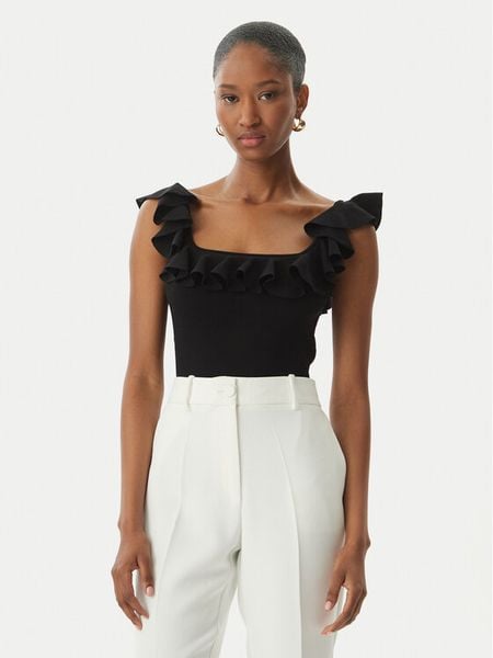 MICHAEL Michael Kors Bluzka MS661G033D Czarny Slim Fit. Czarne bluzki damskie MICHAEL Michael Kors, xl, bez wzorów, z wiskozy, bez kołnierzyka, bez ramiączek. Za 529.99 zł.