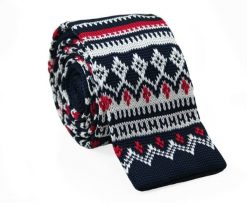 Świąteczny, Dziergany Krawat Męski Knit w Biało-Czerwone Wzory - Alties, Granatowy. Białe krawaty i muchy męskie Alties, bez wzorów, z dzianiny, sportowe. Za 55.00 zł.