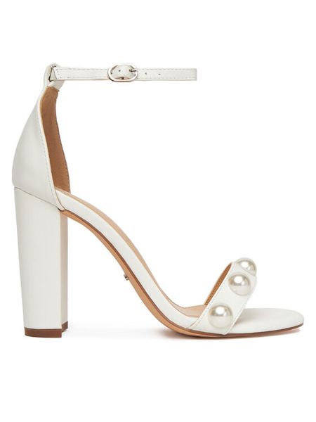 DeeZee Sandały F0812-21 Biały. Białe sandały damskie DeeZee, bez wzorów, z materiału, bez obcasa, na słupku. Za 159.99 zł.