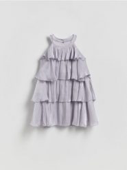 Sukienka z zakładkami - jasnoszary. Szare sukienki dziewczęce Reserved, bez wzorów, z tkaniny, bez ramiączek. Za 109.99 zł.