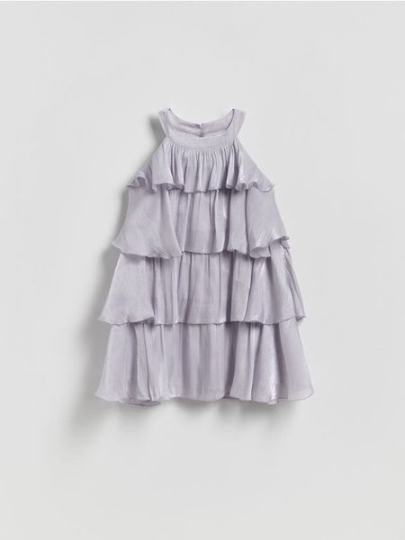 Sukienka z zakładkami - jasnoszary. Szare sukienki dziewczęce Reserved, bez wzorów, z tkaniny, bez ramiączek. Za 109.99 zł.