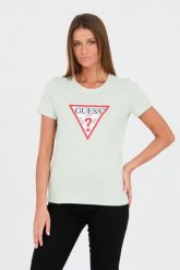GUESS Zielony damski t-shirt bawełniany Original Tee, Rozmiar S. Zielone t-shirty damskie Guess, s, z aplikacjami, z bawełny, bez kołnierzyka. W wyprzedaży za 127.99 zł.
