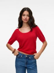 Vero Moda Koszulka w kolorze czerwonym rozmiar: XL. Czerwone bluzki damskie Vero Moda, xl, bez wzorów, ze splotem, bez kołnierzyka. Za 61.46 zł.