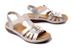 Rieker 65918-91 metallic, sandały damskie. Brązowe sandały damskie Rieker, bez wzorów, bez obcasa. Za 289.90 zł.