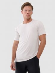 4F Koszulka treningowa szybkoschnąca męska - beżowa M. Brązowe t-shirty sportowe męskie 4f, m, z dzianiny, bez ramiączek, na fitness i siłownię. Za 129.99 zł.