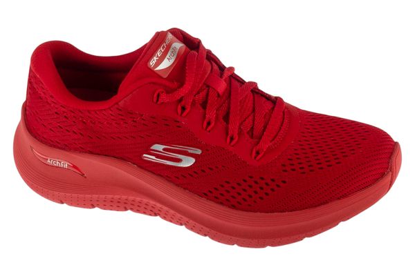 Buty sportowe damskie, Arch Fit 2.0 - Chromatic Flow. Czerwone buty sportowe na co dzień damskie Skechers, bez wzorów, z materiału, trekkingowe. Za 349.99 zł.