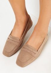Ciemnobeżowe Płaskie Mokasyny z Imitacji Zamszu Testis. Brązowe mokasyny damskie Born2be. Za 69.99 zł.
