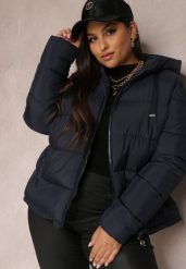Granatowa Kurtka z Kapturem Pikowana Helnee. Niebieskie kurtki damskie Renee, na jesień, plus size, bez wzorów, z tkaniny, z kapturem. Za 179.99 zł.